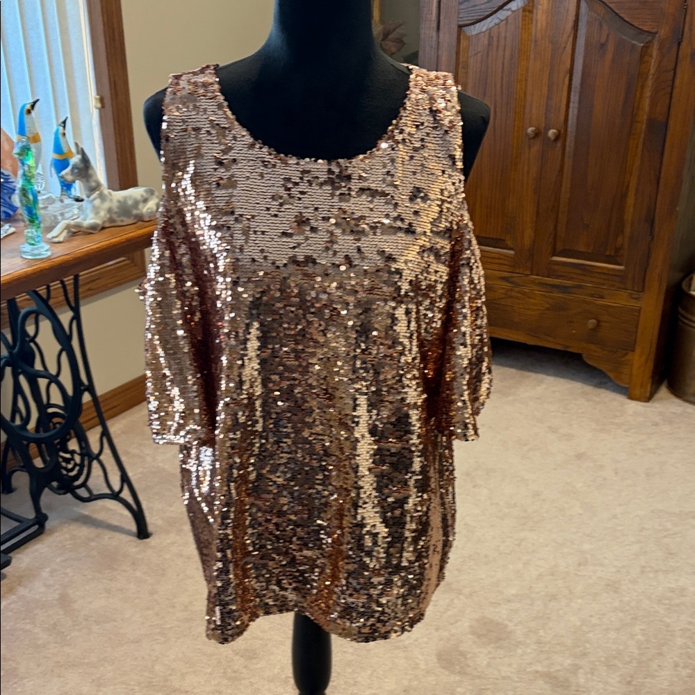 INC International Concepts Sequin Top in Rose Gold